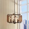 6-Light Dimmable Aged Bronze Farmhouse Pendant with Wood Accents Chandelier