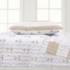 Full/Queen 3 Piece Nautical Striped Anchors Microfiber Quilt Set Beige