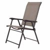 Set of 2 Outdoor Folding Patio Chairs in Brown with Black Metal Frame