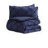 King Size All Season Pleated Hypoallergenic Microfiber Reversible 3 Piece Comforter Set in Navy