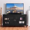 Black Wood Entertainment Center TV Stand with Glass Panel Doors