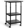 Black Multifunction Adjustable Height 3-tier Printer Stand on Wheels