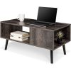 Modern Mid-Century Coffee Table Living Room Storage Shelf in Rustic Black Wood