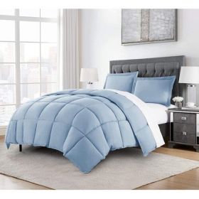 Queen Size Reversible Microfiber Down Alternative Comforter Set in Blue