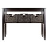 Espresso 2 Tier Entryway Hall Console Table with 3 Storage Baskets