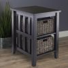 Espresso 3 Tier Bookcase Shelf Accent Table with 2 Small Storage Baskets