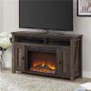 50-inch TV Stand in Medium Brown Wood with 1,500 Watt Electric Fireplace