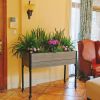 Mobile Elevated Gray and Black Wood Metal Raised Garden Planter Bed with Wheels