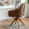 Faux Leather Swivel Accent Chair with Solid Wood Legs - Brown