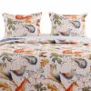 Full/Queen Blue Beige Birds Animals Floral Microfiber Reversible Quilt Set