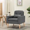 Mid-Century Modern Living Room Accent Chair with Pillow in Grey Linen