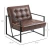 Retro Tufted Faux Leather Metal Frame Accent Chair - Brown