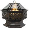 24 Inch Steel Distressed Bronze Lattice Design Fire Pit With Cover