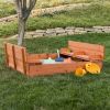 Sturdy Brown Cedar Kids Complete Seated Bench Sandbox