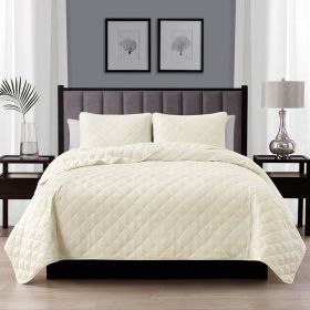 King CAL King 3-Piece Ivory Polyester Microfiber Reversible Diamond Quilt Set