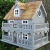 Light Blue Wooden Cottage Bird House with Removeable Back