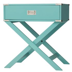 Marine Green Turquoise 1-Drawer Modern End Table Nightstand