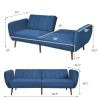 Modern Scandinavian Blue Linen Upholstered Sofa Bed with Wooden Legs