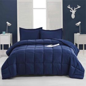 Twin Size Navy 3 Piece Microfiber Reversible Comforter Set