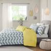 King / Cal King Reversible Comforter Set in Grey White Yellow Chevron Stripe