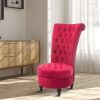 Red Tufted High Back Plush Velvet Upholstered Accent Low Profile Chair