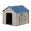 Outdoor Dog House in Taupe and Blue Roof Durable Resin - For Dogs up to 100 lbs