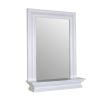 Framed Bathroom Mirror Rectangular Shape with Bottom Shelf in White Wood Finish