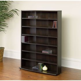 Contemporary 6-Shelf Bookcase Multimedia Storage Rack Tower in Brown Finish