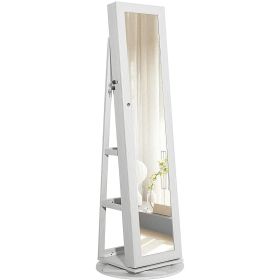 360 Degree Swivel White Wash Full Length Mirror Locking Jewelry Armoire