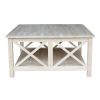 Square Unfinished Solid Wood Coffee Table with Bottom Shelf