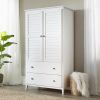 FarmHome Louvered Distressed White Solid Pine Armoire