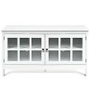 White Wood Entertainment Center TV Stand with Glass Panel Doors