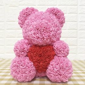 Rose Bear Eternal Rose Bear Creative Ornaments (Option: Pink Red-40cm-No gift box)