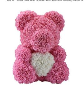 Rose Bear Eternal Rose Bear Creative Ornaments (Option: Pink White-40cm-No gift box)