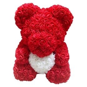 Rose Bear Eternal Rose Bear Creative Ornaments (Option: Red White-40cm-No gift box)