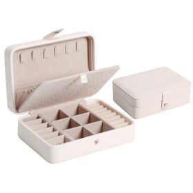 Leather Portable Jewelry Box Double-layer (Option: White-16x11x5cm)