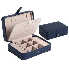 Leather Portable Jewelry Box Double-layer (Option: Navy Blue-16x11x5cm)