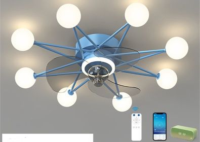 Nordic Ceiling Fan Lights Living Room Dining Room Full Of Stars (Option: Blue-A2 Milky white balls)