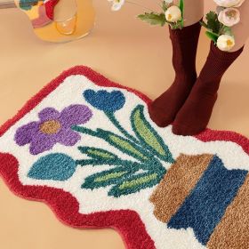 Bathroom Entrance Door Mat Blanket Bathroom Absorbent Floor Mat (Option: Flower Mirror Shaped-40 X60cm Imitation Cashmere)